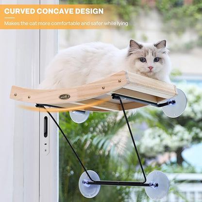 Pecute Cat Window Perch Sisal Scratcher 2 in 1, Cat Hammock for Window Seat with Solid Wood Frame, Iron Bracket, and Heavy Duty Suction Cups, Cat Perch Holds Cats Up to 30lbs