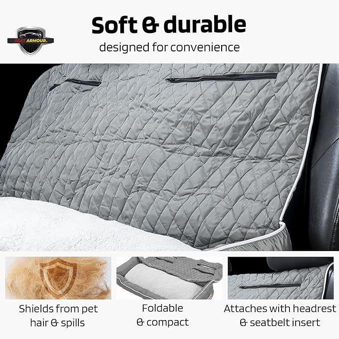 Seat Armour PetBed2GO Universal Gray, Large Pet Bed Cushion & Car Seat Cover, 52x20x7, 6lbs