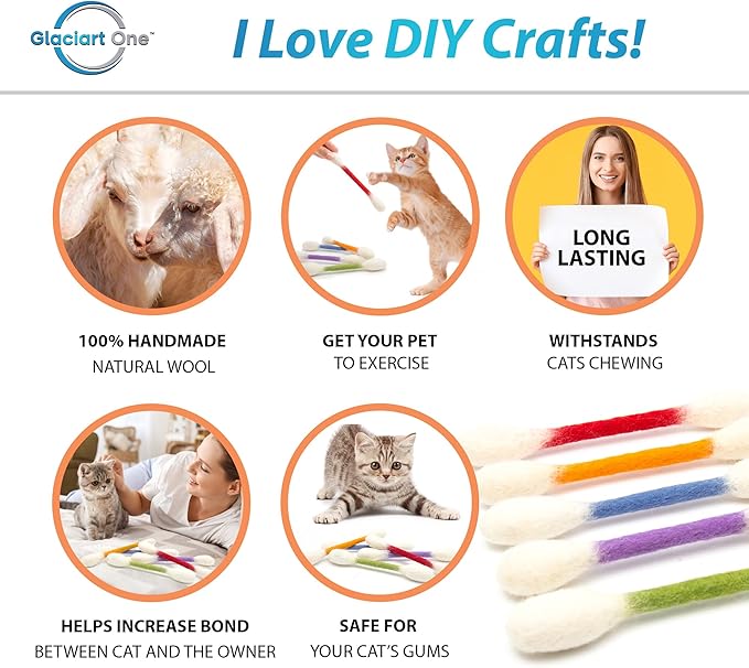 Glaciart One Swabs Cat Toys with Catnip - 6 Pk | Durable for Chew, Cute Cat Toys Interactive Kitty for Boredom, Exercise, & Play | Filled w/Organic Catnip for Anxiety & as Digestive Aid | Gift Idea
