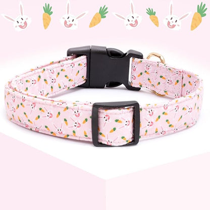 Faygarsle Cute Easter Collar for Small Medium Large Dogs Girl Boy Female Male Dog Pink Cotton with Adorable Rabbit Print Easter Puppy Collar with Easter Egg Charm XS