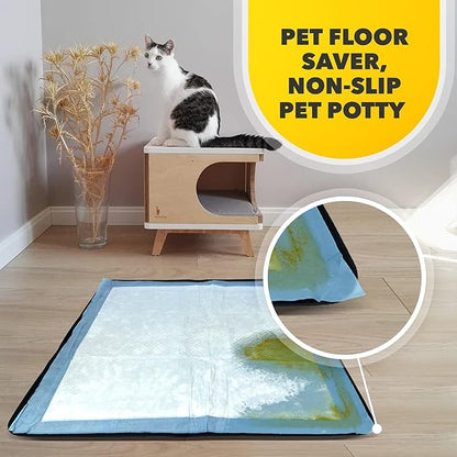 Skywin TidyFriend Dog Pee Pad Holder Tray - Fits Up to 24” x 24” Pee Pad Holder for Dogs - Stable Grip, Raised Edges, Quick-Wipe Silicone Surface Dog Pad Holder for Indoor Flooring Protection (Black)