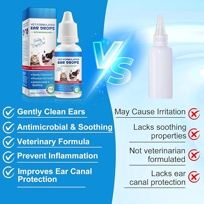 Redshine Ear Drops for Cats & Dogs-Dog Ear Infection Medication-Ear Mites Treatment-Dog Yeast Soothing Cleansing with 1% Hydrocortisone-Clean Pet Earwax-Mild and Effective (120ml)