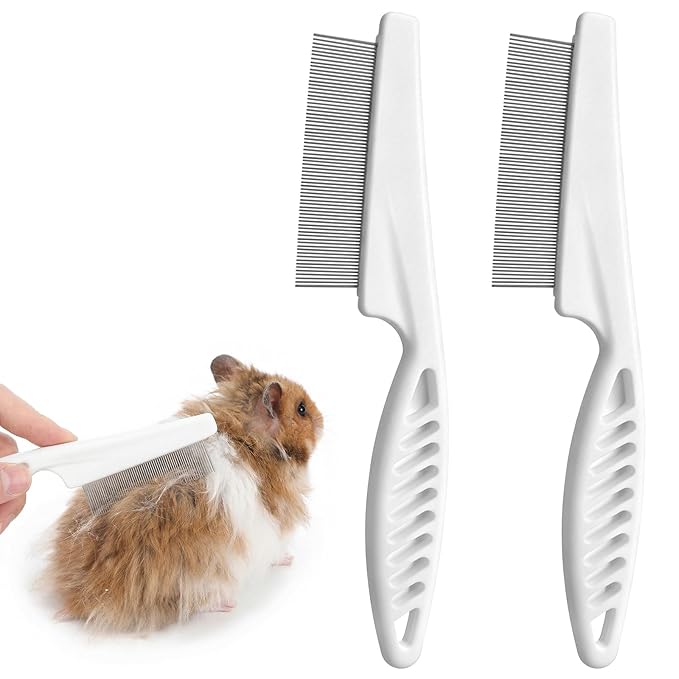 2Pcs Guinea Pig Brush, Fine-Tooth Stainless Steel Flea Brush for Dogs Rounded Teeth Grooming Metal Comb for Dogs, Chinchillas, Ferrets, Guinea Pigs, Rabbits