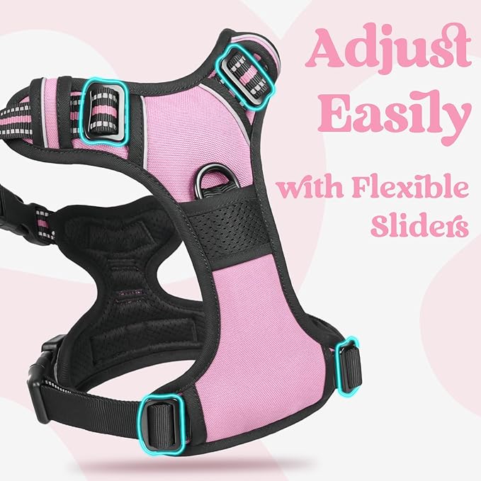 rabbitgoo Dog Harness for Large, No Pull Pet Harness with 3 Buckles, Adjustable Soft Padded Vest with Control Handle, Walking Reflective Pet Vest for Large Dogs, Pink, L