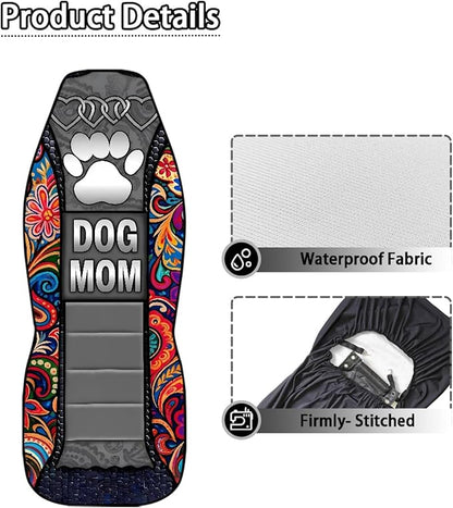 Dog Mom Paw Car Seat Covers for Truck Sedan SUV 2 Pack Waterproof Automotive Seat Covers Boho Flowers Removable Auto Accessories Interior Decor