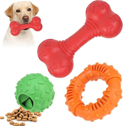 KOOLTAIL Dog Chew Toys for Aggressive Chewers, 3 Pack Durable Tough Bone for Teeth Cleaning, Non-Toxic Rubber Indestructible Dog Toys, Funny Puzzle Dog Toy for Small Medium Large Breed Dogs Best Gift