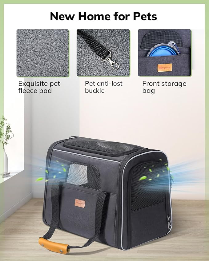 Morpilot Cat Carrier - Cat Carrier Soft for Medium or Large Cats up to 20lbs, with Dual-Sided Cushion, Secure Buckle and Foldable Bowl, Dog Carriers for Small Dogs - Pet Carrier (Dark Gray)
