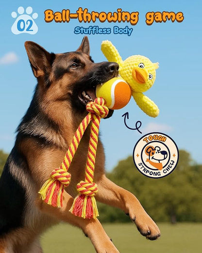 Swooflia Durable Squeaky Dog Toy - Interactive Plush Cute Duck with Rope Legs, Teeth Cleaning Tug Toy for Small Medium and Large Dogs, Puppy Chew Toy for Training and Play
