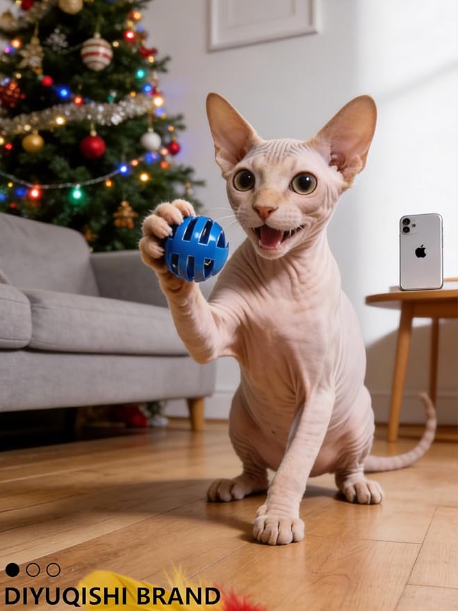 10 Cat Toys Bells Balls Assorted Designs Indoor Play for Kitten and Adult Cats Safe Durable for Chasing Hunting Chewing (1.5'' - 2.2'')