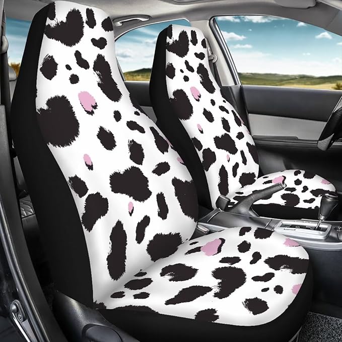 Dreaweet Cow Print Seat Covers for Cars for Women Cute Car Accessories Interior 2 Piece Washable Universal Auto Seat Covers Front Seats Only Easy to Install