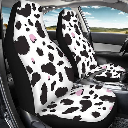 Dreaweet Cow Print Seat Covers for Cars for Women Cute Car Accessories Interior 2 Piece Washable Universal Auto Seat Covers Front Seats Only Easy to Install