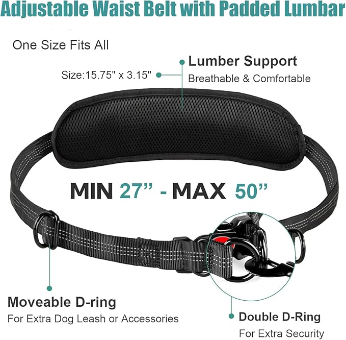 Hands Free Dog Leash with Pouch, Crossbody & Waist Leash for Dog Walking, No Pull Heavy Duty Bungee, Padded Handles & Reflective for Large Medium Dogs, Black Blue
