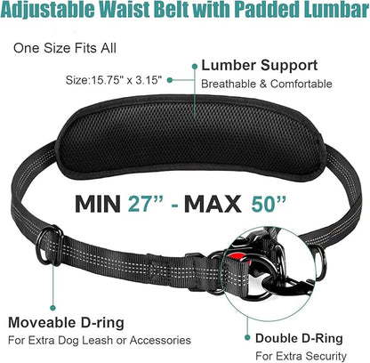 Hands Free Dog Leash with Pouch, Crossbody & Waist Leash for Dog Walking, No Pull Heavy Duty Bungee, Padded Handles & Reflective for Large Medium Dogs, Black Blue