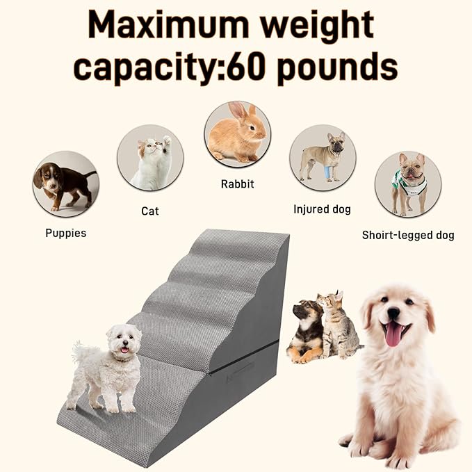 30" Pet Stairs for High Beds up to 36 Inches, No Assembly Foam Dog Steps with Non-Slip Surface, Lightweight Cat Ramp Ladder for Bedroom, Living Room, Cars