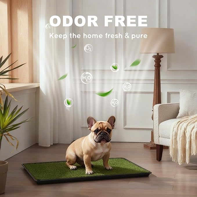 Dog Grass Pad with Tray Large 34’’×23’’, Dog Litter Box with Odor Free Artificial Grass Pee Pads for Dogs Potty Tray with Hemmed Edge, Realistic for Indoor Balcony