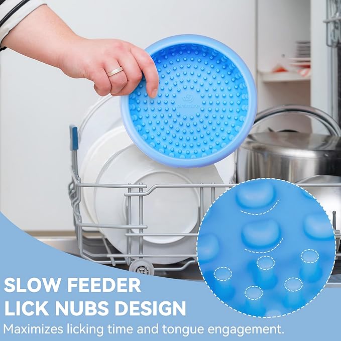 Dog Lick Bowl, Animire Freeze Lick Mat for Dogs, Non-Slip Slow Feeder Licking Bowl Enrichment Treat for Distraction Anxiety Relief, Food Grade Silicone, Dishwasher Safe(Baby Blue,XL)