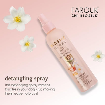 BioSilk for Dogs Silk Therapy Irresistible Detangling and Shine Spray, Jasmine and Honey Scent, Hydrolyzed Silk Proteins, Paraben Free, pH Balanced for Dogs, Safe for Dogs 8 Weeks+, 8 fl oz