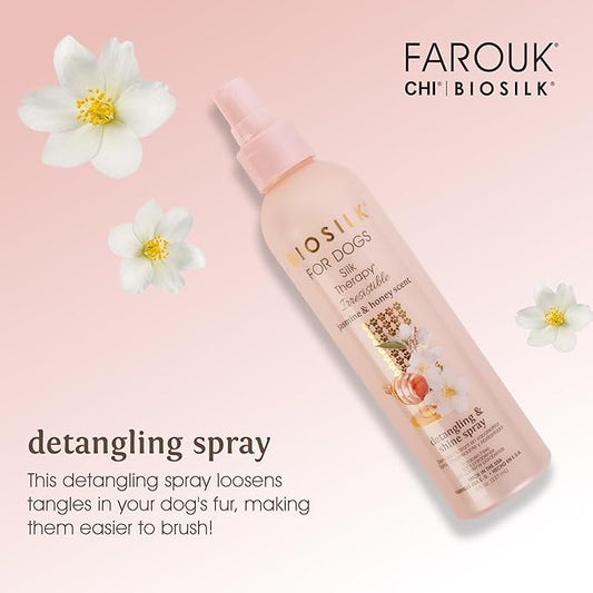 BioSilk for Dogs Silk Therapy Irresistible Detangling and Shine Spray, Jasmine and Honey Scent, Hydrolyzed Silk Proteins, Paraben Free, pH Balanced for Dogs, Safe for Dogs 8 Weeks+, 8 fl oz