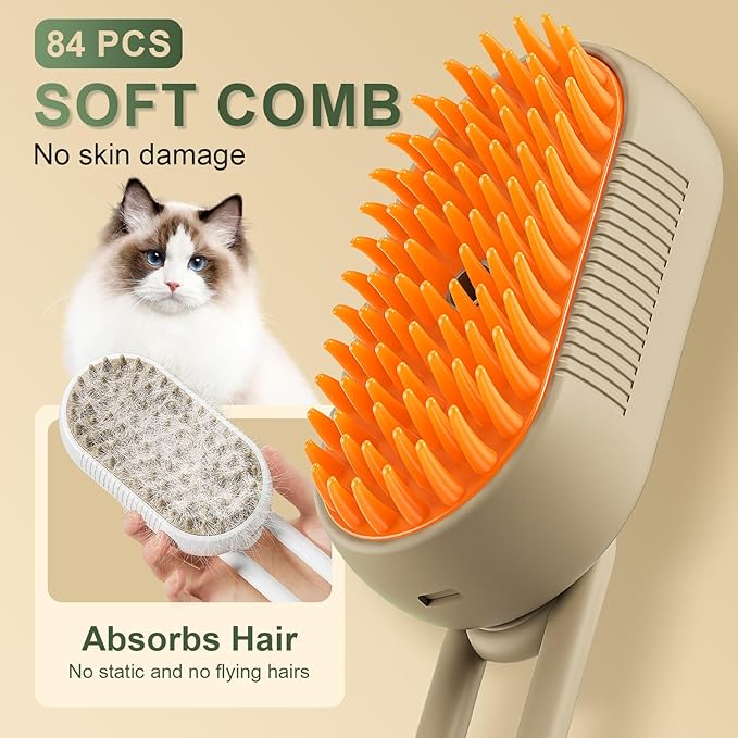 4 in 1 Cat Steam Brush for Shedding, Cat Brush with Steam, Pet Groomer Comb for Massage, Cleaning, Shedding & Combing, Hair Removal Comb for Cats Dogs (White, For short hair)