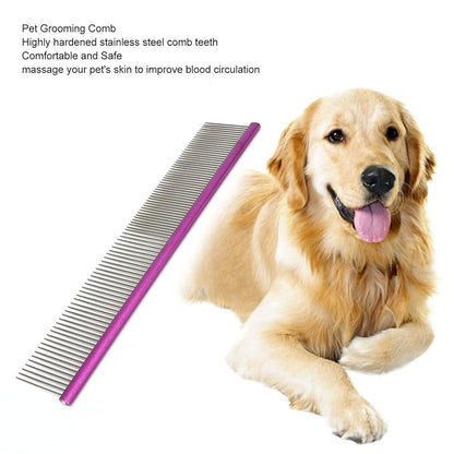Greyhound Comb For Dogs, Metal Dog Comb Dog Combs with Rounded Ends Dog Comb Cat Comb For Removing and Knots Grooming Tool For Long Short Haired Dog (Purple 19cm/7.5in)