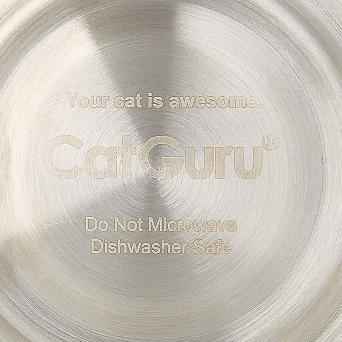 CatGuru Cat Bowls, Whisker Friendly Food Bowl for Indoor Cats, Reliefs Whisker Fatigue, Wide Kitten Dish, Non Slip Pet Dishes, Shallow Pet Plates (Stainless Steel)