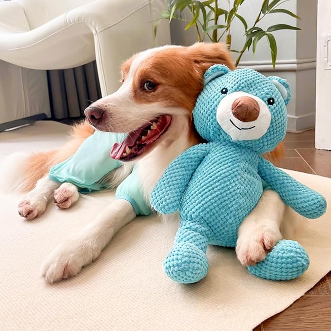Blue Bear Squeaky Plush Toy for Dogs and Cats - Durable Chew-Resistant Interactive Toy for Large BRE