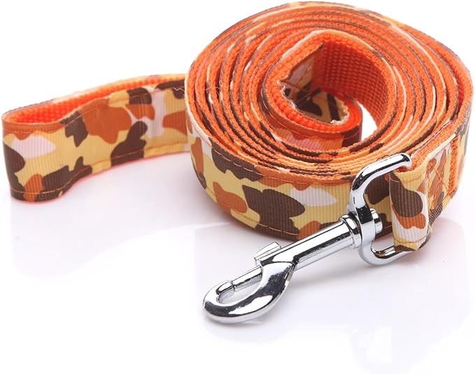 Heavy Duty Dog Leash, 4 FT/ 6 Feet Long, 1 Inch Wide, Nylon Camouflage Dog Leash for Small and Medium Dogs (5 FT, Orange)