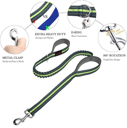 Dog Collars and Leads Heavy Duty Training Leash with Double Padded Handles Reflective 4 FT Long Perfect for Small Medium Large Dogs Walking Hiking Green LEONEBEBE