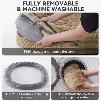 JOEJOY Orthopedic Dog Bed for Medium Dogs, Egg-Crate Memory Foam Pet Bed with Bolster Sides, Waterproof Lining, Removable Washable Cover & Non-Slip Bottom, Light Brown