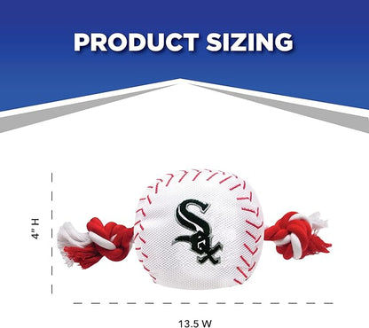 MLB CHICAGO WHITE SOX Baseball Rope Toy for DOGS & CATS. Tough nylon, Sporty Baseball Design, Heavy-duty ropes with Inner SQUEAKER