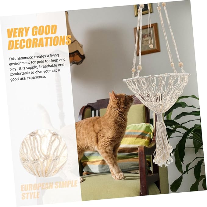 Cat Hammock Bed 40cm Bohemian Woven Hanging Nest Wear-Resistant Pet Hammock for Indoor Cats and Kittens to 30lbs