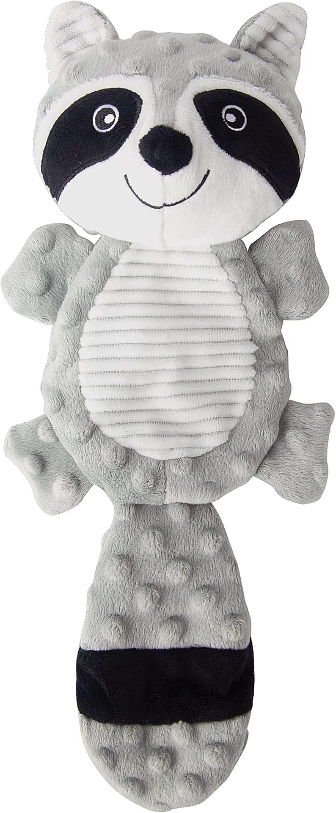 No Stuffing Squeaky Dog Toys Plush Chew Toy for Small Medium Puppy Large Breed, Stuffless Cute Animal Plush Toy for Indoor Play, Tough Durable Teething Interactive Gift, Raccoon,Gray