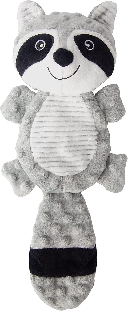 No Stuffing Squeaky Dog Toys Plush Chew Toy for Small Medium Puppy Large Breed, Stuffless Cute Animal Plush Toy for Indoor Play, Tough Durable Teething Interactive Gift, Raccoon,Gray