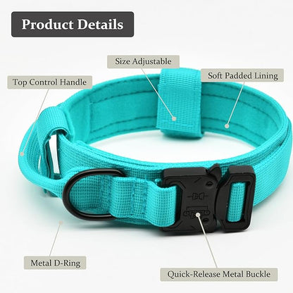 Tactical Dog Collar, Adjustable Military Training Nylon Dog Collar with Control Handle and Heavy Quick-Release Metal Buckle for Small Medium Large Dogs, Blue XL