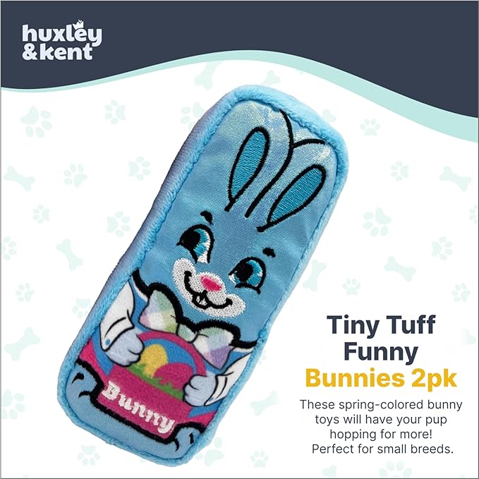 Huxley & Kent Funny Dog Toy w/Squeaker – Power Plush Squeaky Dog Toys for Small Dogs – Durable Small Stuffed Animal for Indoor Play & Fetch - Tiny Tuff Funny Bunnies, 2pk