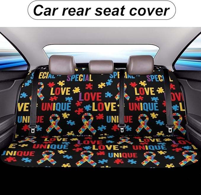 Car Interior Decor Seat Cover, Fashion Universal Stretch Back Seat Protector, Car Accessories Rear Bench Seat Covers for Trucks SUV Compatible with Autism Awareness Ribbon