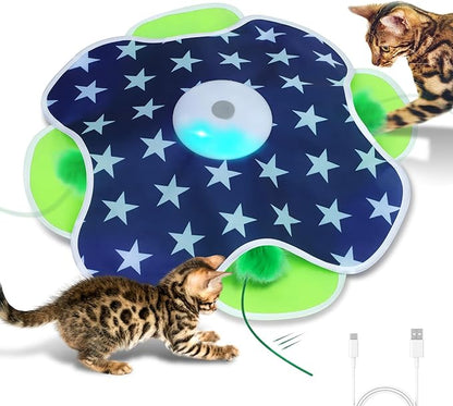 Interactive Cat Toys with Moving Feather Concealed in Mat, Motion Activated, Mouse Squeaky, Rechargeable Cat Exercise Toys for Bored Cats