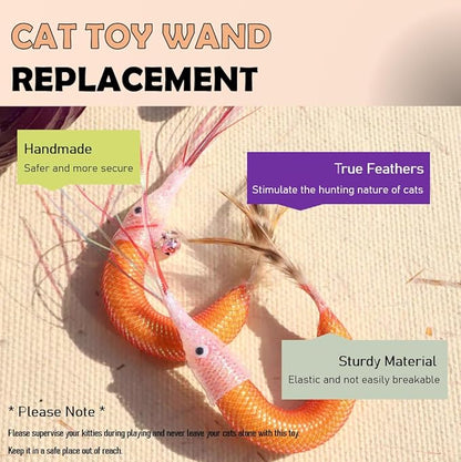 Cat Feather Toys Attachments - 2 Pcs Handmade Natural Shrimps - Cat Toy Wand Refills - Interactive Kitten Teaser Wand Attachments - Cat Toys for Indoor Cats Play