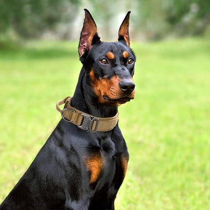 Tactical Dog Collar Set, Adjustable Military Training Nylon Dog Collar with Control Handle and Heavy Quick-Release Metal Buckle for Small Medium Large Dogs, Brown S