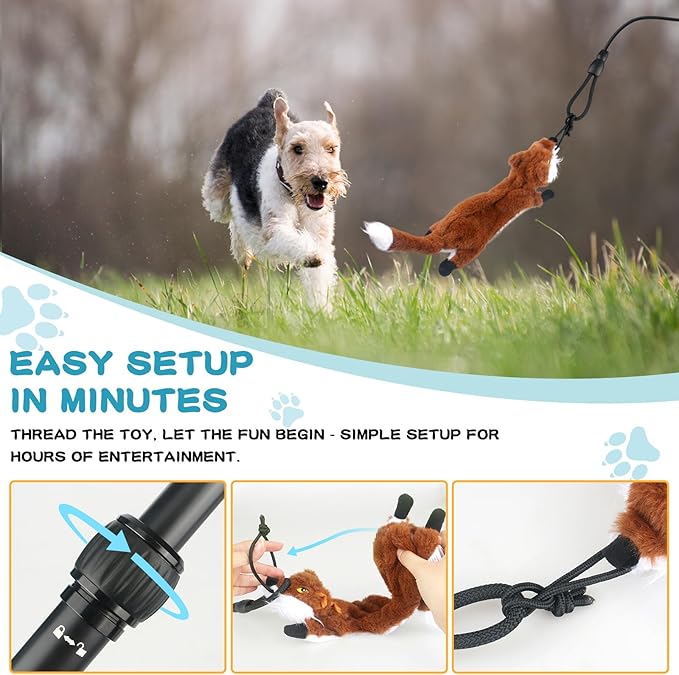Flirt Pole for Dogs - Heavy Duty Interactive Dog Rope Toy, Agility Training Fishing Pole for Large and Small Breeds, Durable Exercise Stick with Replaceable Tails