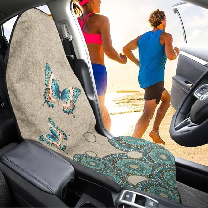 Coldinair Vintage Butterfly Towel Car Seat Cover for Men,Sweat Car Seat Protector After Workout,Gym,Swimming,Anti-Slip Universal Car Seat Covers for Truck,Van,SUV