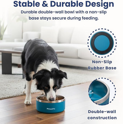 PawsPik 64oz 18/8 Stainless Steel Slow Feeder Dog Bowl, Double-Wall Non-Slip Metal Dog Bowl for Fast Eating Medium & Large Breeds, Detachable Slow Feeder Insert, Dishwasher Safe (Midnight Summit Blue)