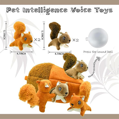 Hide and Seek Dog Toys Squeaky Lying Squirrels Plush Toy with Crinkle Nut, Interactive Dog Toy to Keep Them Busy Pet Teeth Clean Chew Toys for Small & Medium Dogs