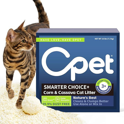 OPET Tapioca Cat Litter, Natural Cassava Litter for Cats, Sustainable Ingredients, Quick and Strong Clumping, Flushable, Superior Odor Control, Dust Free Kitty Litter 16LB