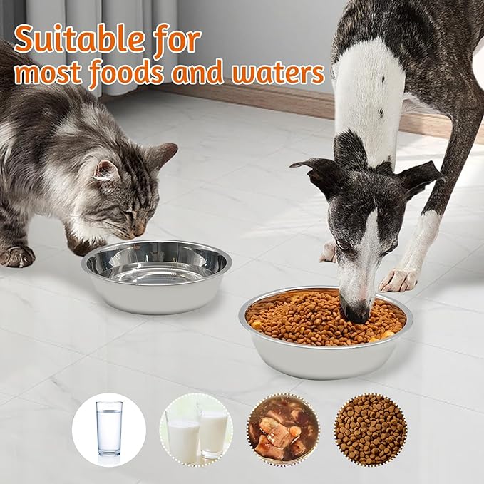 kathson 6 PCS Stainless Steel Dog Bowls, Replacement Metal Pet Puppy Food Water Bowl Set Suit for Indoor, Travel, Kennel, Dog Feeding Dishes for Small, Medium, Large Dogs, Dishwasher Safe (6.9 Inch)
