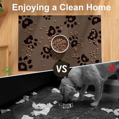 BLESWIN Pet Feeding Mats 12"x20", Water Absorbing Mat for Dog Bowl, Water Bowl Mat for Dogs Waterproof, Non Slip Mat for Dogs, Dog Water Bowl Mat for Messy Drinkers, Cat Mat for Food and Water, Brown