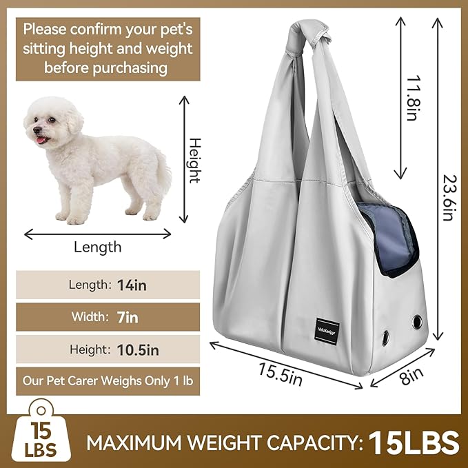 Dog Purse Carrier, Small Dog Cat Puppy Outdoor Portable Bag, Foldable Breathable 3‑Speed Zipper Access Pet Travel Bag with Large-Capacity Pockets, 15 lbs Capacity,Grey