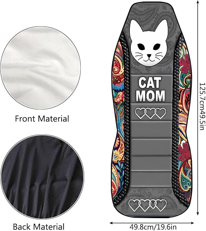 Cat Mom Car Seat Covers 2 Pcs Waterproof Front Seat Covers Boho Floral Bucket Seat Cover Car Interior Accessories for Women Men