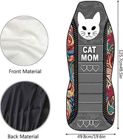 Cat Mom Car Seat Covers 2 Pcs Waterproof Front Seat Covers Boho Floral Bucket Seat Cover Car Interior Accessories for Women Men