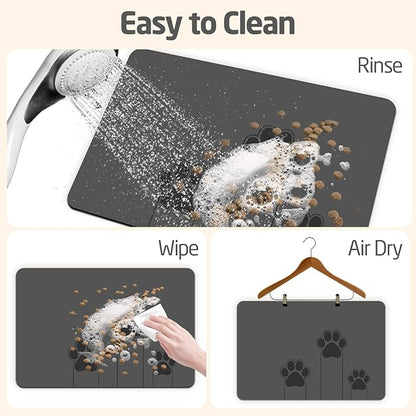 gogofree 16"×20" Gray Pet Feeding Mat, Absorbent Pet Placemat for Food and Water Bowl, Quick Dry Water Dispenser Mat for Dog and Cat, Non-Slip Mat for Messy Drinkers